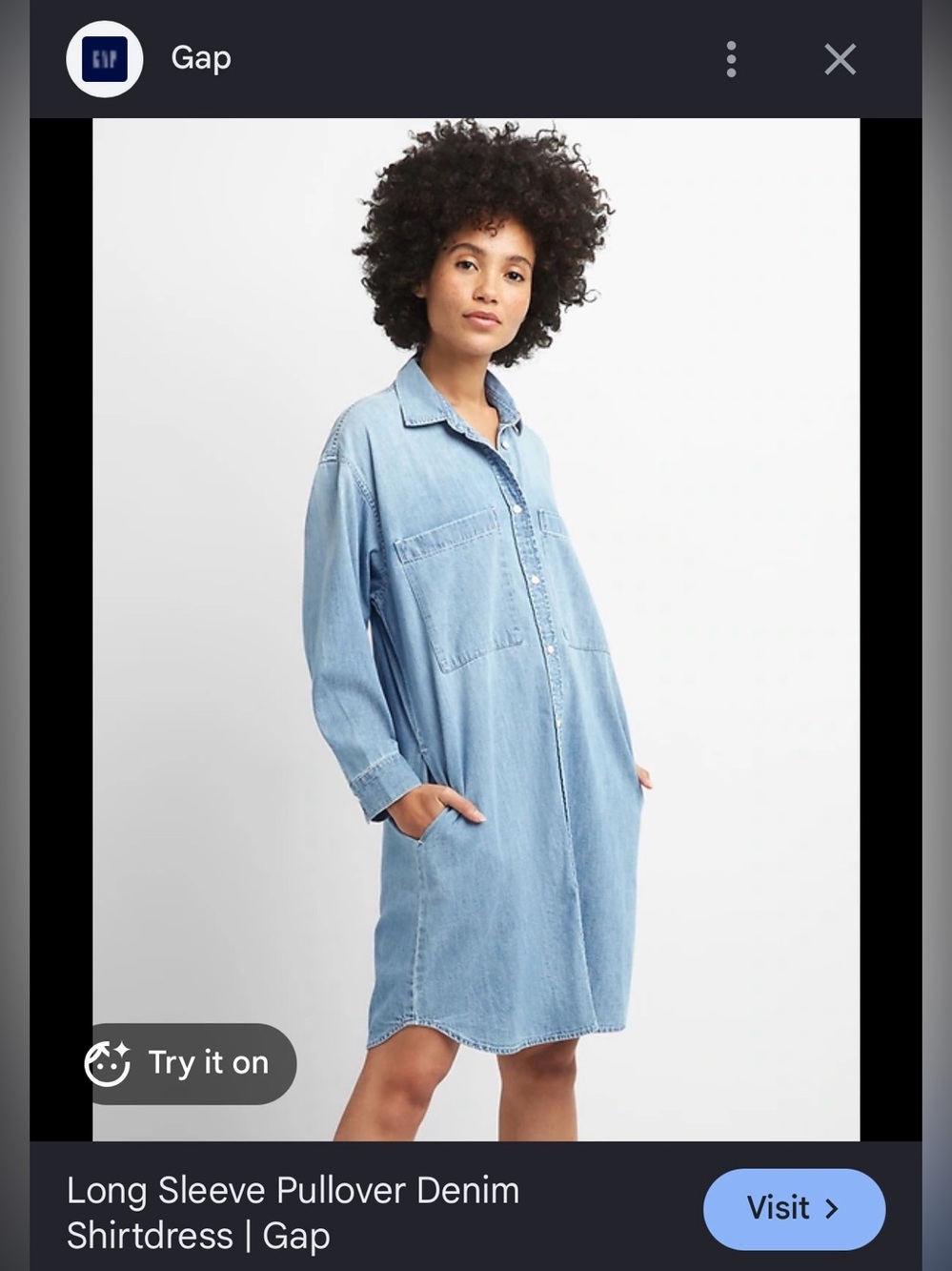GAP Light Blue Denim Long Sleeve Shirt Dress